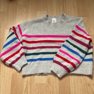 wonder nation Light Gray Crewneck Sweater with Multicolor Stripes